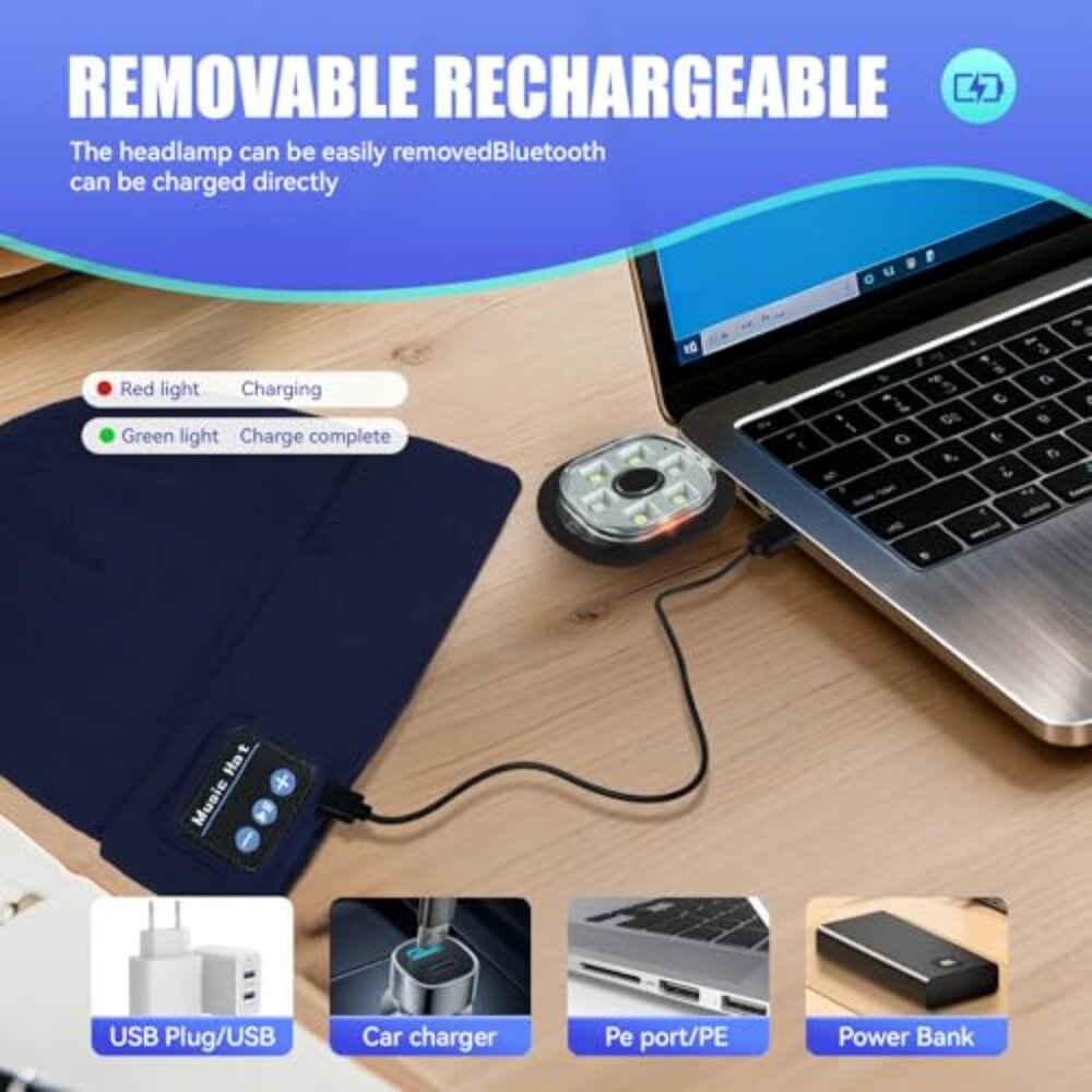 Bluetooth Beanie with LED Light and Speakers Hand… - image 4